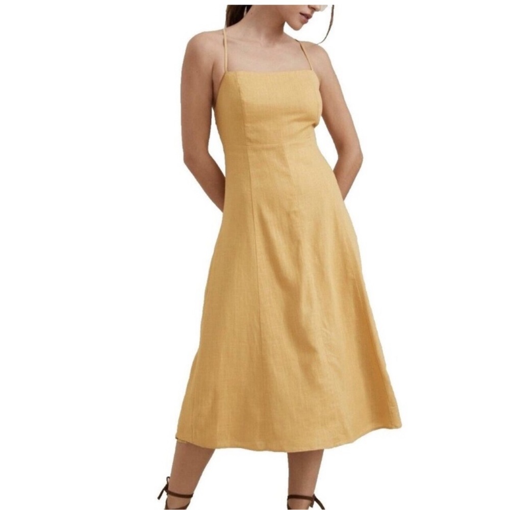Sundays in Brooklyn, Anthropologie yellow linen midi dress, size M